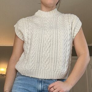 H&M Off-White Ribbed Chunky Knit Sweater Vest